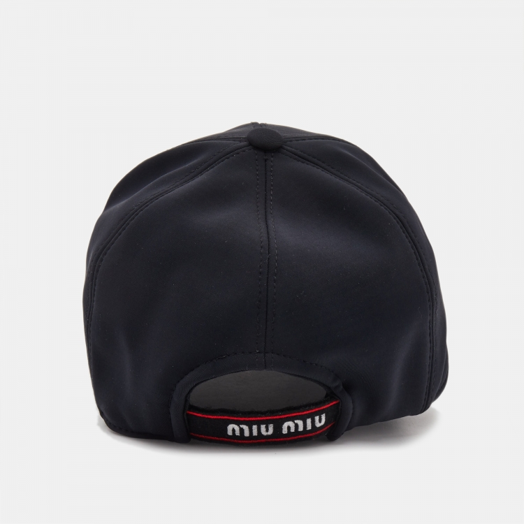 Pre Owned Miu Miu Black Jersey Embellished Detail Baseball Cap