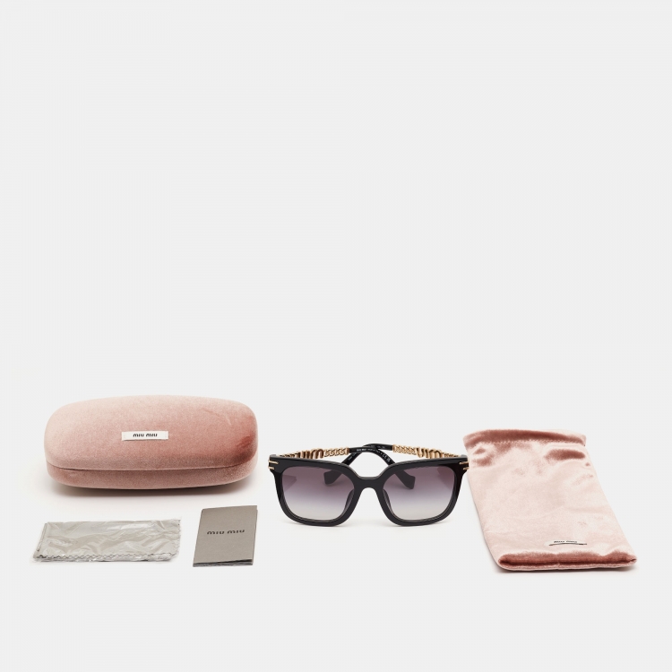 Pre Owned Miu Miu Black/Gold Gradient SMU13W Square Sunglasses