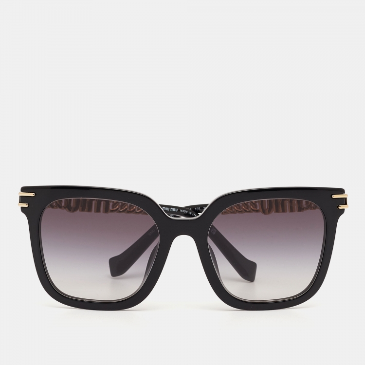 Pre Owned Miu Miu Black/Gold Gradient SMU13W Square Sunglasses