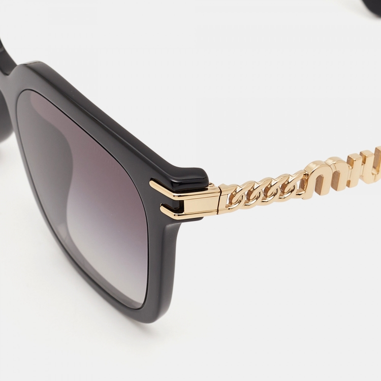 Pre Owned Miu Miu Black/Gold Gradient SMU13W Square Sunglasses
