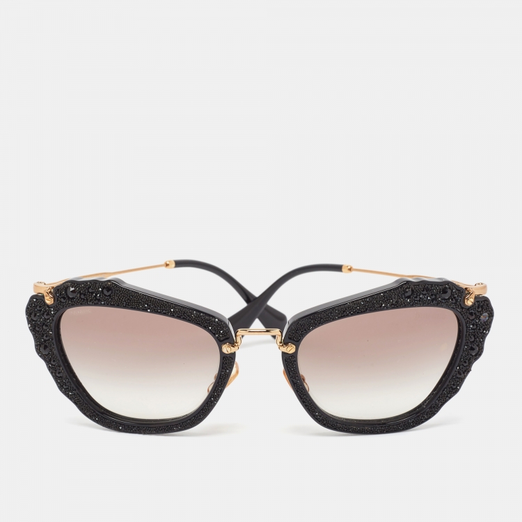 Miu Miu Black Gradient SMU 04Q Embellished Cat Eye Sunglasses Miu Miu The Luxury Closet