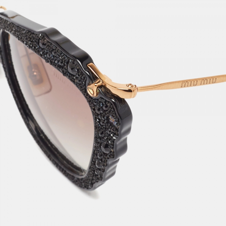 Pre Owned Miu Miu Black Gradient SMU 04Q Embellished Cat Eye Sunglasses