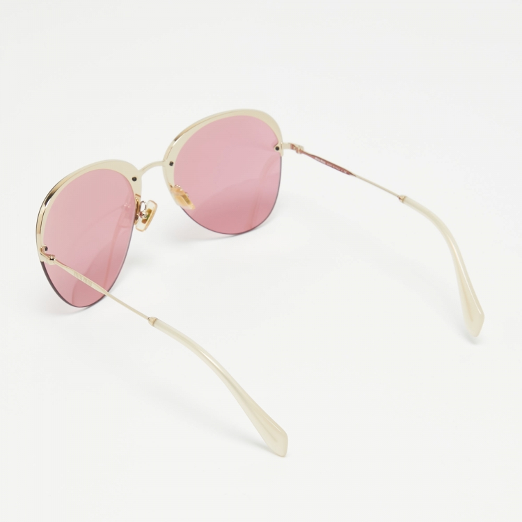 Pre Owned Miu Miu Pink/Gold Mirrored SMU53P Aviator Sunglasses