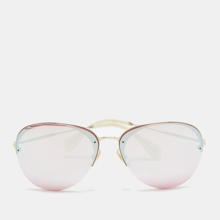 Miu Miu Pink Gold Mirrored SMU53P Aviator Sunglasses Miu Miu The Luxury Closet