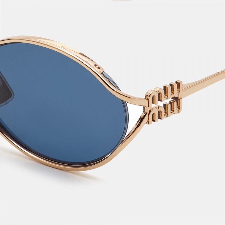 Pre Owned Miu Miu Blue/Gold Tinted SMU 52Y Oavel Sunglasses