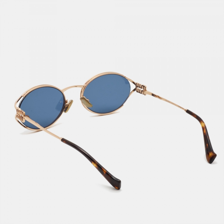 Pre Owned Miu Miu Blue/Gold Tinted SMU 52Y Oavel Sunglasses