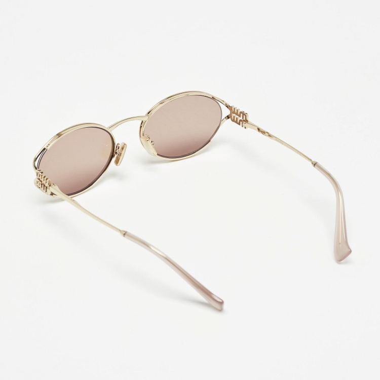 Pre Owned Miu Miu Brown/Gold Tinted SMU 52Y Oval Sunglasses