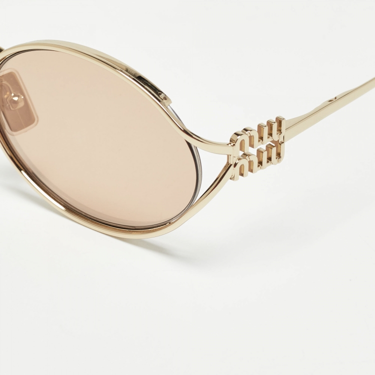 Pre Owned Miu Miu Brown/Gold Tinted SMU 52Y Oval Sunglasses