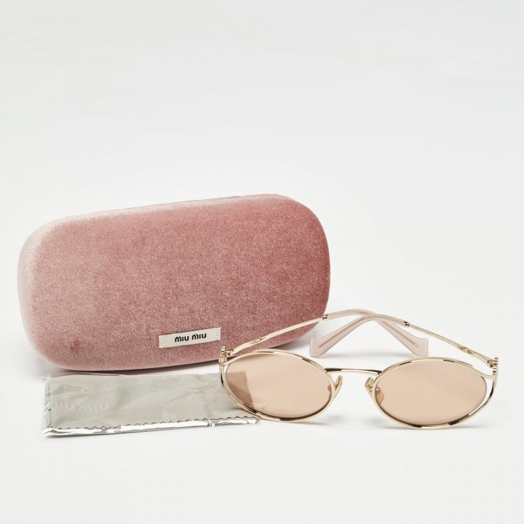 Pre Owned Miu Miu Brown/Gold Tinted SMU 52Y Oval Sunglasses