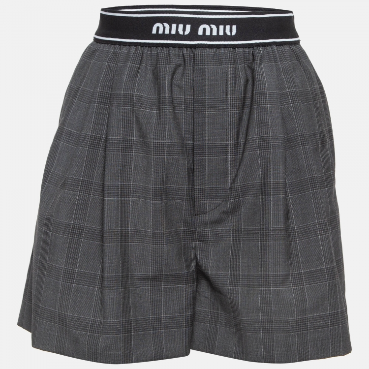 Pre Owned Miu Miu Grey Prince of Wales Check Wool Shorts XS