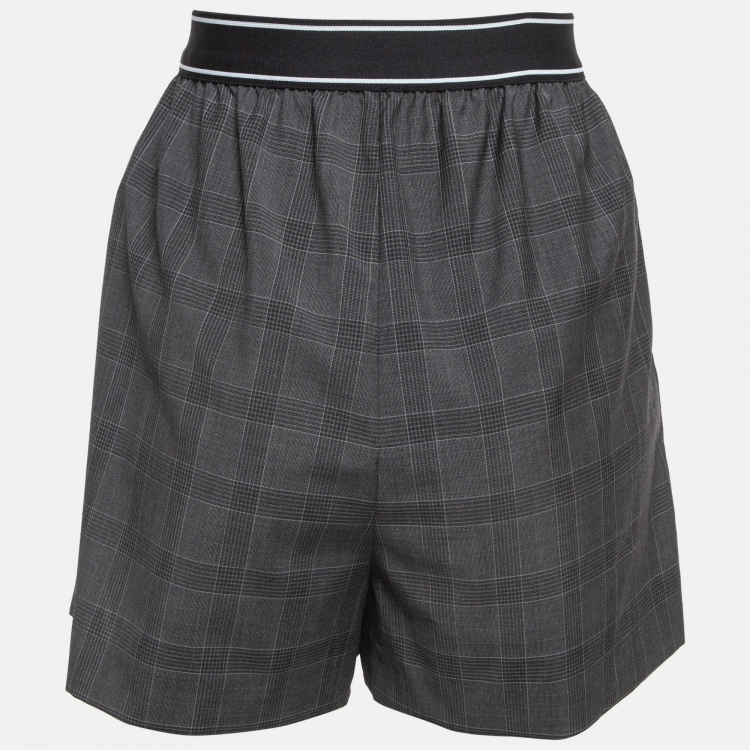 Pre Owned Miu Miu Grey Prince of Wales Check Wool Shorts XS