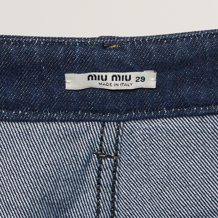 Pre Owned Miu Miu Blue Lace Trim Denim Jeans M Waist 29"