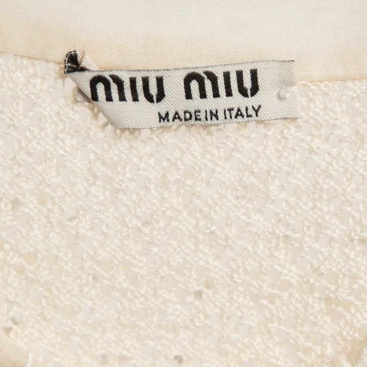 Pre Owned Miu Miu Cream Embellished Collar Crochet Cardigan S