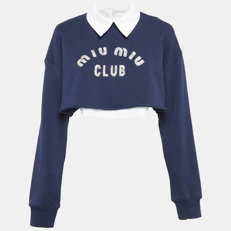 Navy cropped sweatshirt on sale