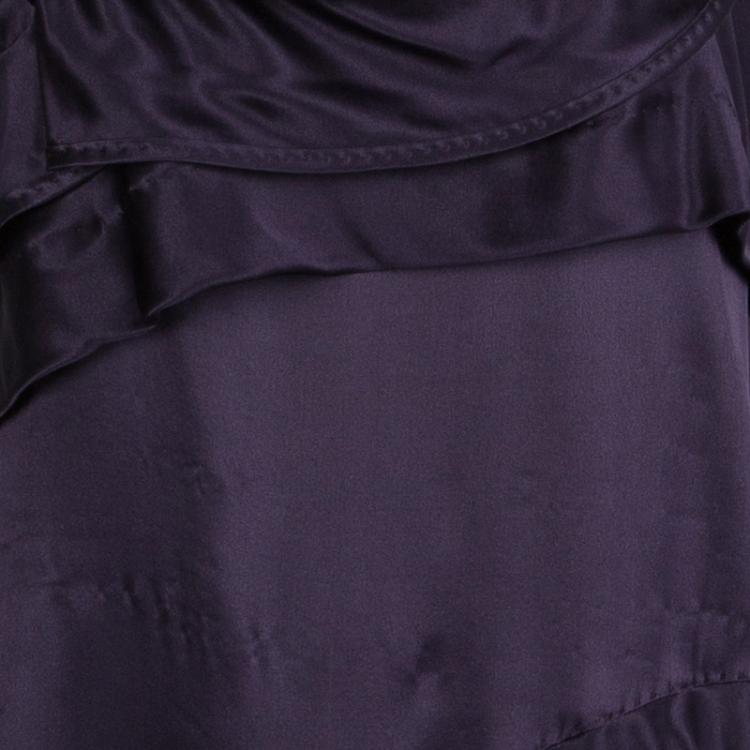 Pre Owned Miu Miu Deep Purple Silk Ruffle Detail Sleeveless Dress M