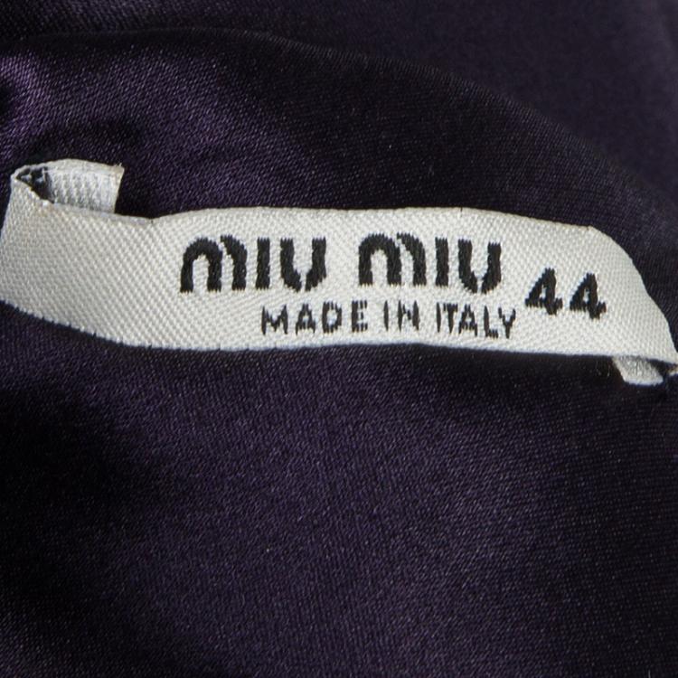 Pre Owned Miu Miu Deep Purple Silk Ruffle Detail Sleeveless Dress M