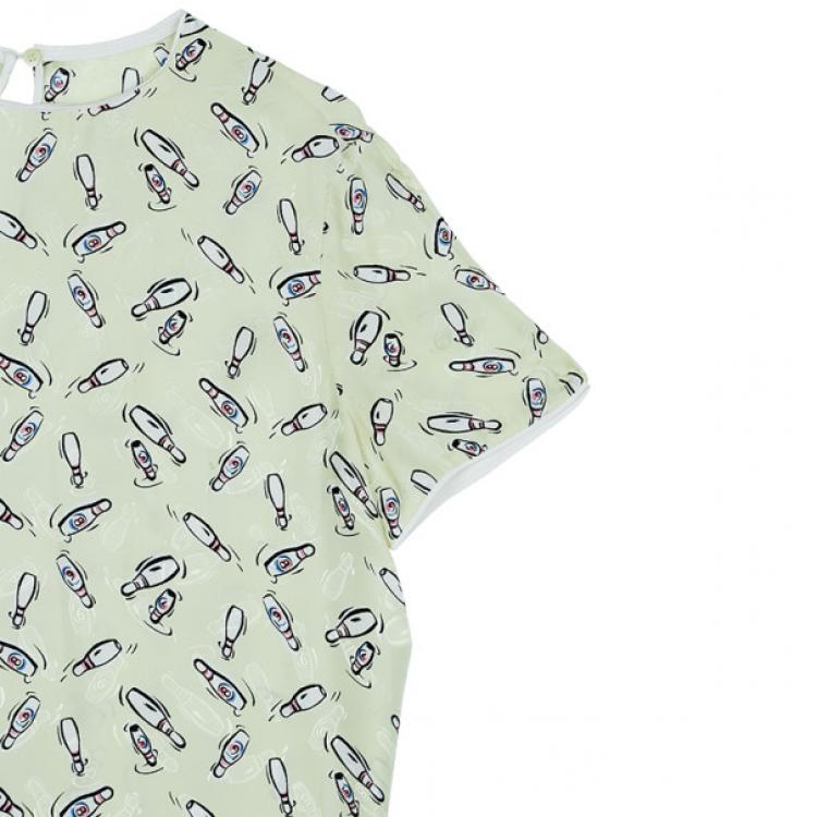 Pre Owned Miu Miu Yellow Bottle Printed Silk Top M