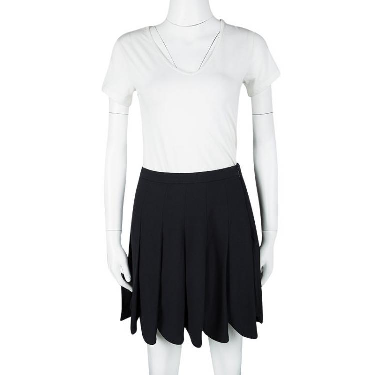 Pre Owned Miu Miu Navy Blue Scallop Hem Detail Pleated Flared Skirt S