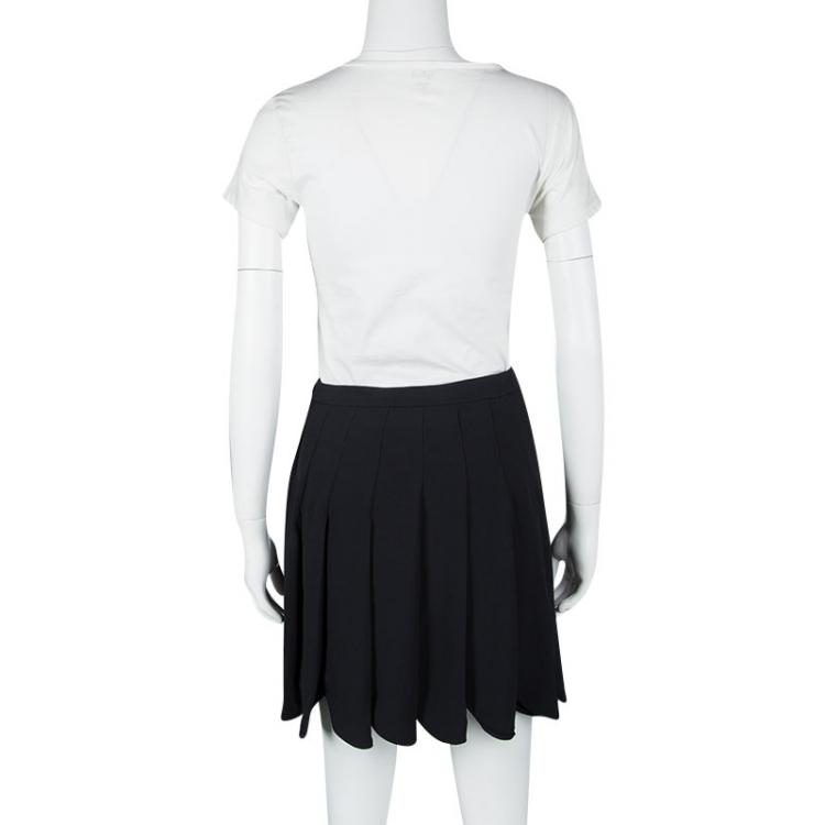 Pre Owned Miu Miu Navy Blue Scallop Hem Detail Pleated Flared Skirt S