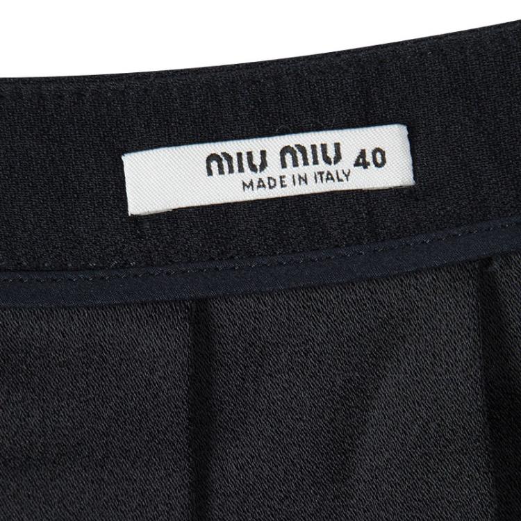 Pre Owned Miu Miu Navy Blue Scallop Hem Detail Pleated Flared Skirt S