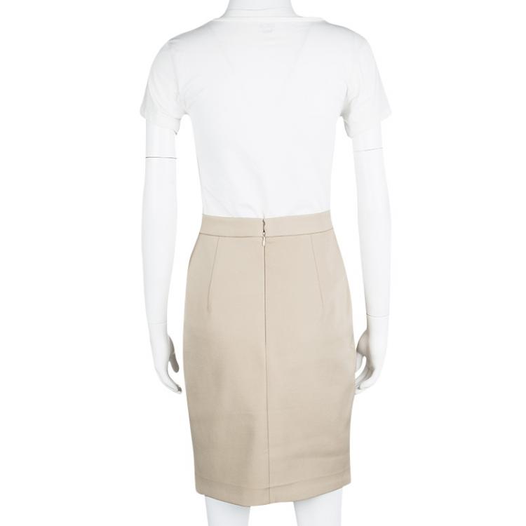 Pre Owned Miu Miu Beige Ruffle Detail Pencil Skirt S
