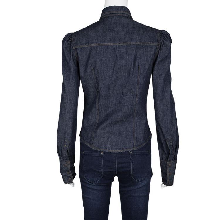 Pre Owned Miu Miu Indigo Dark Wash Denim Button Front Shirt M