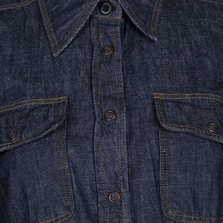 Pre Owned Miu Miu Indigo Dark Wash Denim Button Front Shirt M
