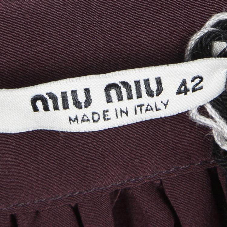 Pre Owned Miu Miu Burgundy Silk Tie Detail Ruffled Skirt M