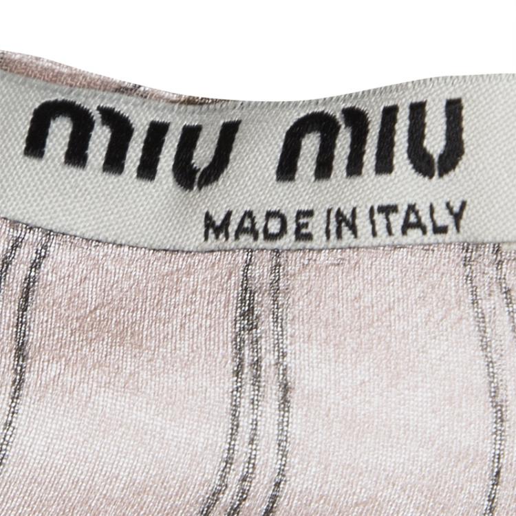 Pre Owned Miu Miu Pale Pink Floral Print Tie Detail Ruffled Silk Top S