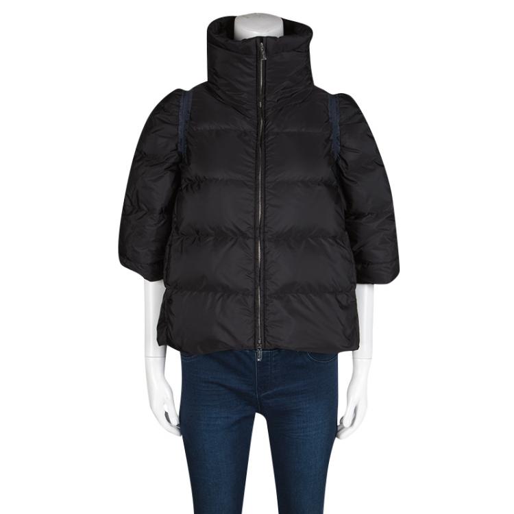 Pre Owned Miu Miu Black Quilted Short Sleeve Zip Front Down Jacket S