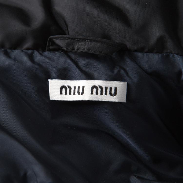 Pre Owned Miu Miu Black Quilted Short Sleeve Zip Front Down Jacket S