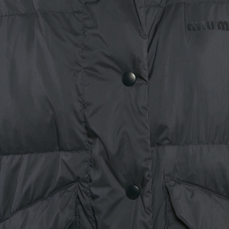 Pre Owned Miu Miu Navy Blue Synthetic Technical Pongé Down Jacket XS