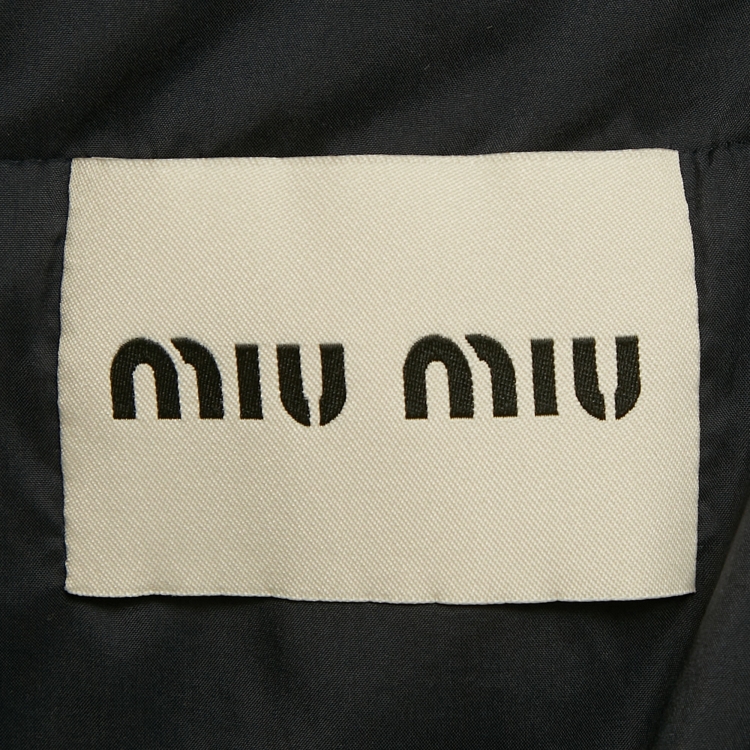 Pre Owned Miu Miu Navy Blue Synthetic Technical Pongé Down Jacket XS