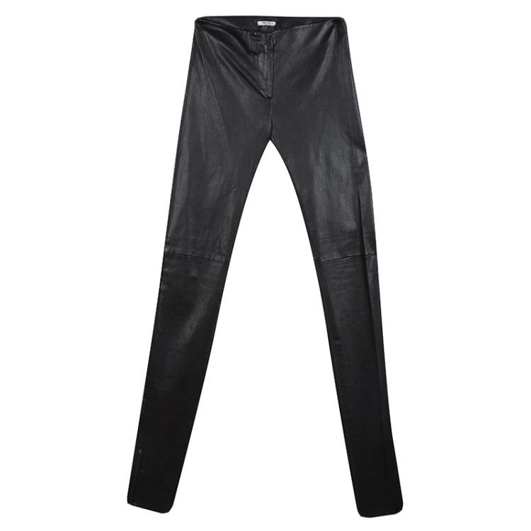 Pre Owned Miu Miu Black Leather Zip Detail High Rise Skinny Pants S