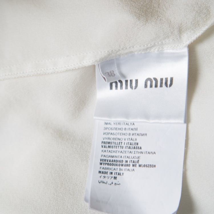 Pre Owned Miu Miu Cream Silk Crepe Pom Pom Ruffle Trim Sleeveless Top S