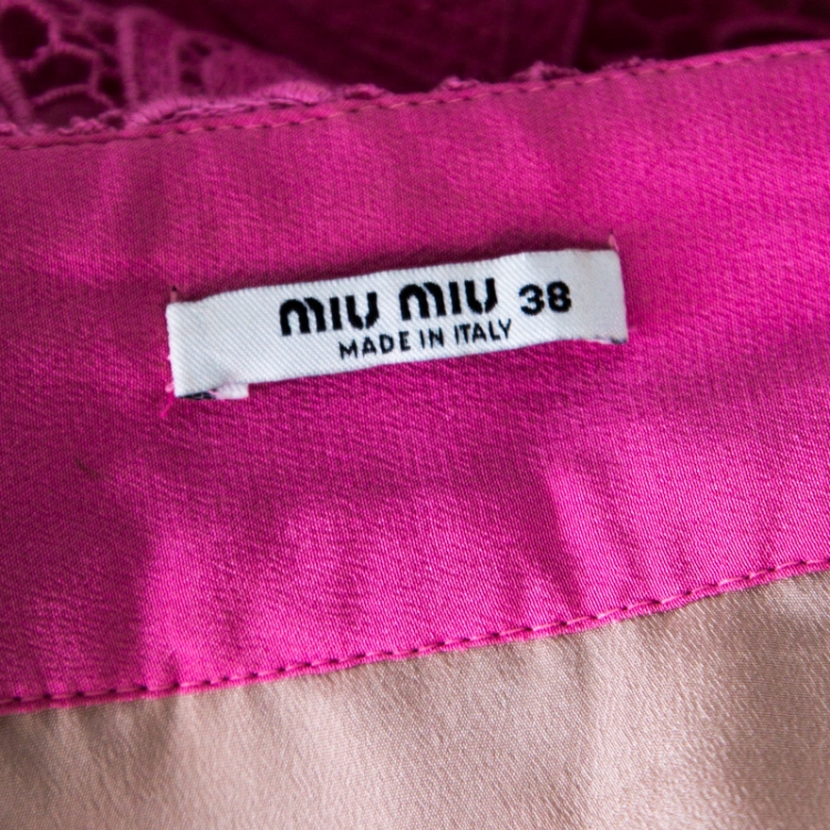 Pre Owned Miu Miu Petal Pink Heart Motif Cotton Lace Scalloped Mini Skirt S