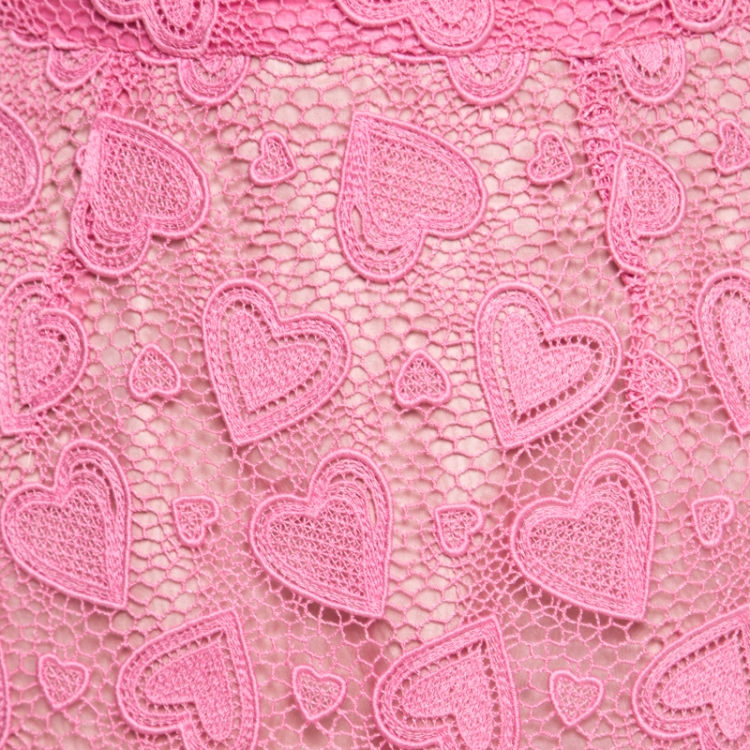 Pre Owned Miu Miu Petal Pink Heart Motif Cotton Lace Scalloped Mini Skirt S