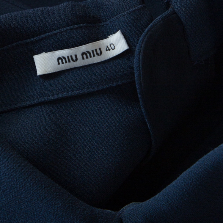 Pre Owned Miu Miu Navy Blue Crepe Long Sleeve Shift Dress S