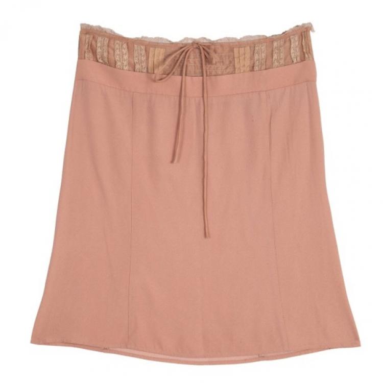 Pre Owned Miu Miu Pink Lace and Wool Skirt S