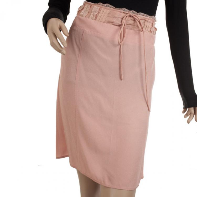 Pre Owned Miu Miu Pink Lace and Wool Skirt S
