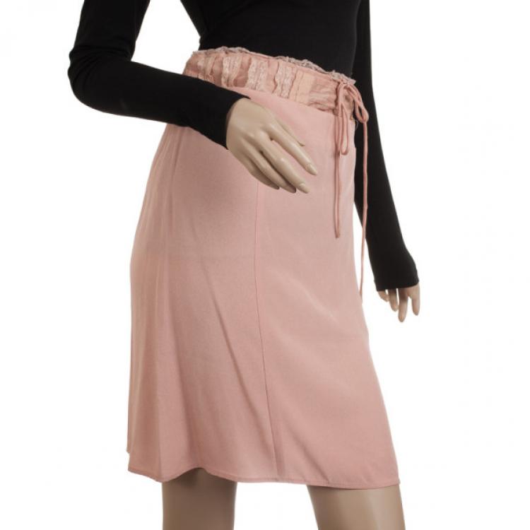 Pre Owned Miu Miu Pink Lace and Wool Skirt S