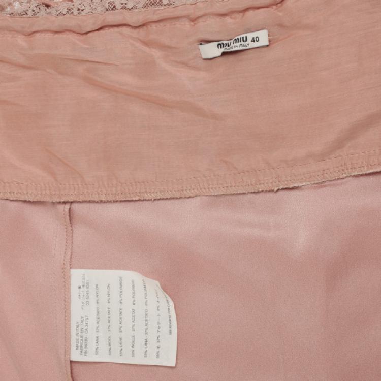 Pre Owned Miu Miu Pink Lace and Wool Skirt S