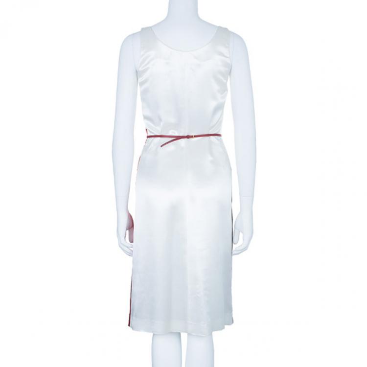 Pre Owned Miu Miu Satin Pleated Colorblock Belted Dress S