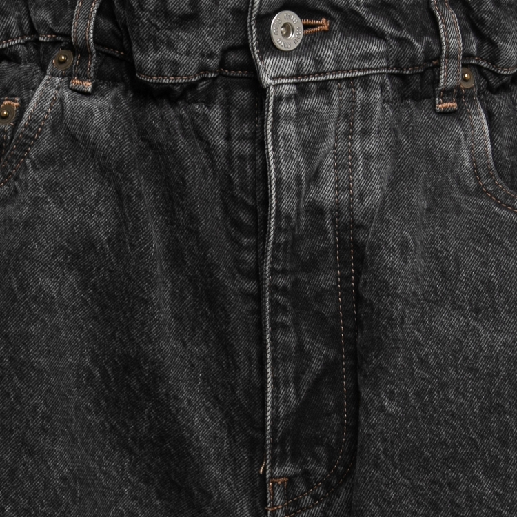 Pre Owned Miu Miu Dark Grey Distressed Denim High Waisted Shorts S