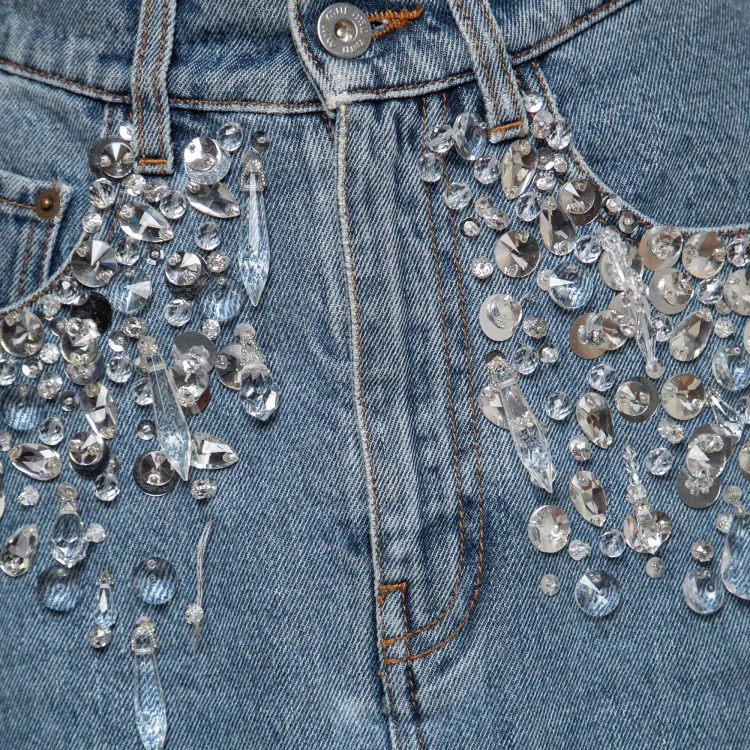 Pre Owned Miu Miu Blue Denim Crystal-Embellished Mini Skirt XS