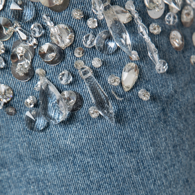 Pre Owned Miu Miu Blue Denim Crystal-Embellished Mini Skirt XS
