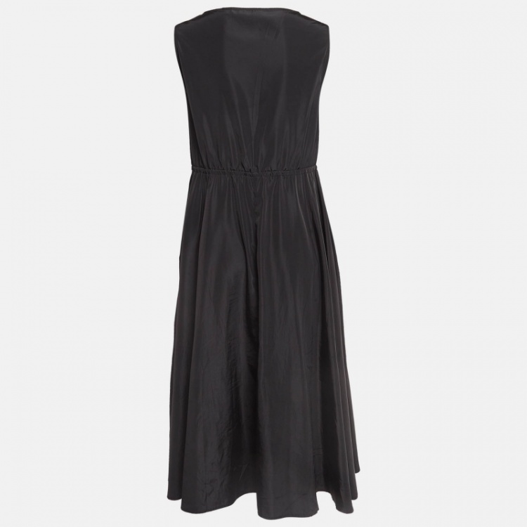 Pre Owned Miu Miu Black Logo Print Synthetic Zip-Up Midi Dress M