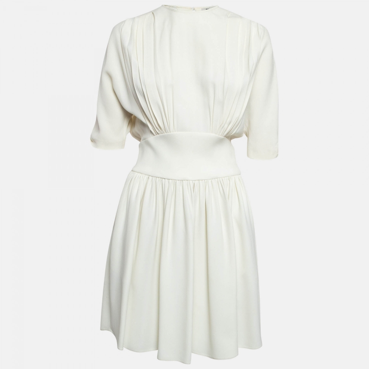 Pre Owned Miu Miu Off-White Crepe Draped Mini Dress M