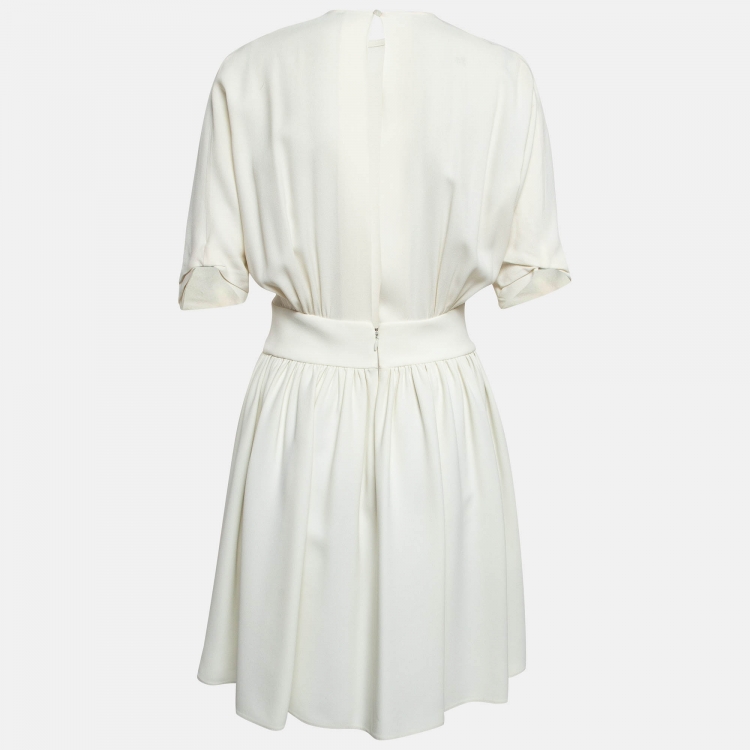 Pre Owned Miu Miu Off-White Crepe Draped Mini Dress M
