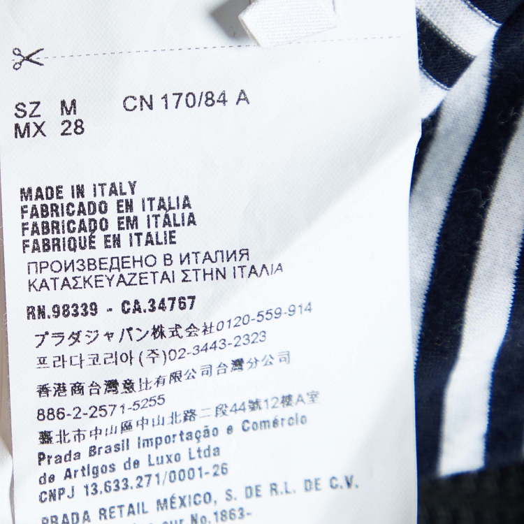 Pre Owned Miu Miu Monochrome Striped Cotton Embellished T-Shirt M